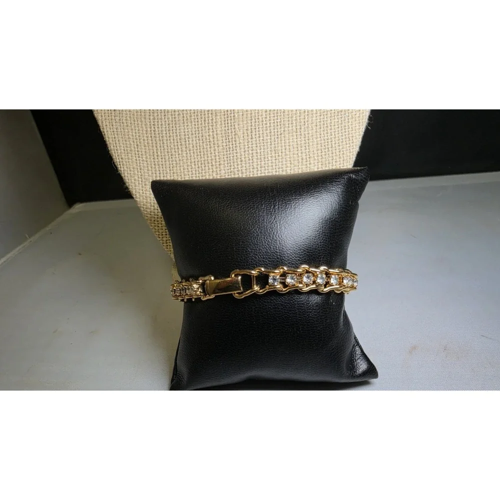 Vintage Bracelet Gold Tone & Clear Gem - 7.5